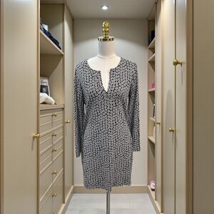 Diane Von Furstenberg DVF Reina Silk Blend Shift Dress Daisy Black/White Sz 12